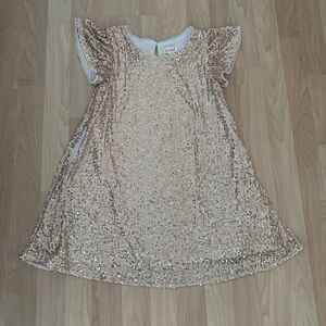 Gold Sequin Flutter Sleeve Dress